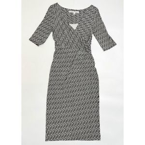 Diane Von Furstenberg Women's Size 4 Knee Length 100% Silk Black White Dress